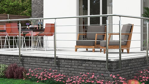 Harmony banister in stainless steel on elevated brick terrace  